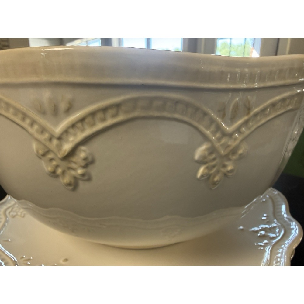 Pioneer Woman Stoneware Linen Lace,Cream Serving Bowl & 2 Plates - Picture 2 of 14